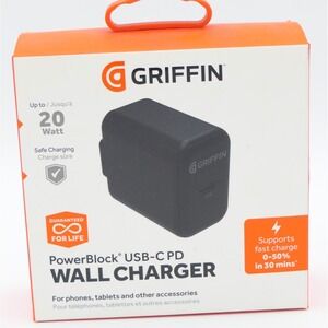 Griffin PowerBlock USB-C PD Wall Charger Up To 20W Black Universal Lightweight